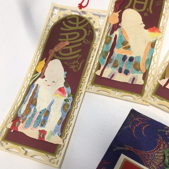 Antique Japanese handmade bookmark set satin boxed paper art box of 6 crafted - Picture 7 of 14